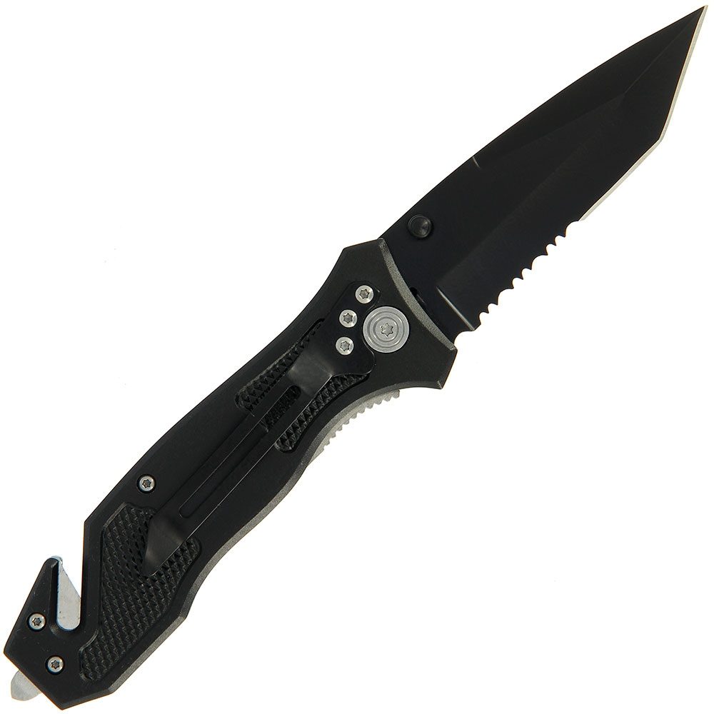 Lock Knife -  Black with Rope Cutter, Glass Breaker and SS Handle