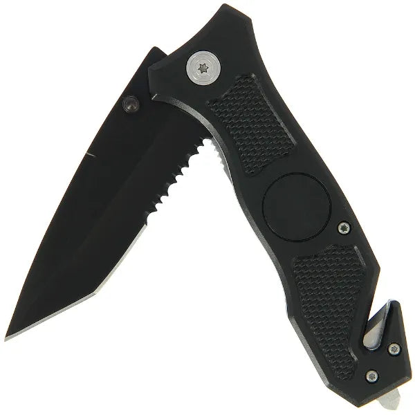 Lock Knife -  Black with Rope Cutter, Glass Breaker and SS Handle