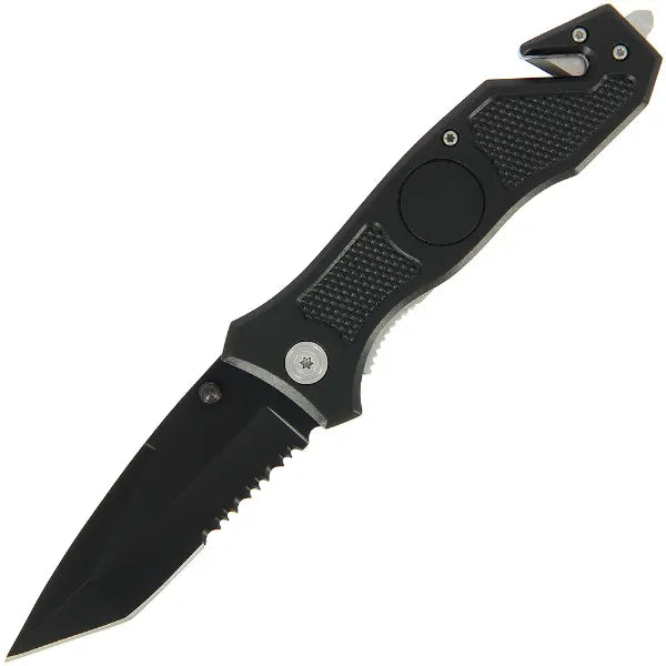 Lock Knife -  Black with Rope Cutter, Glass Breaker and SS Handle